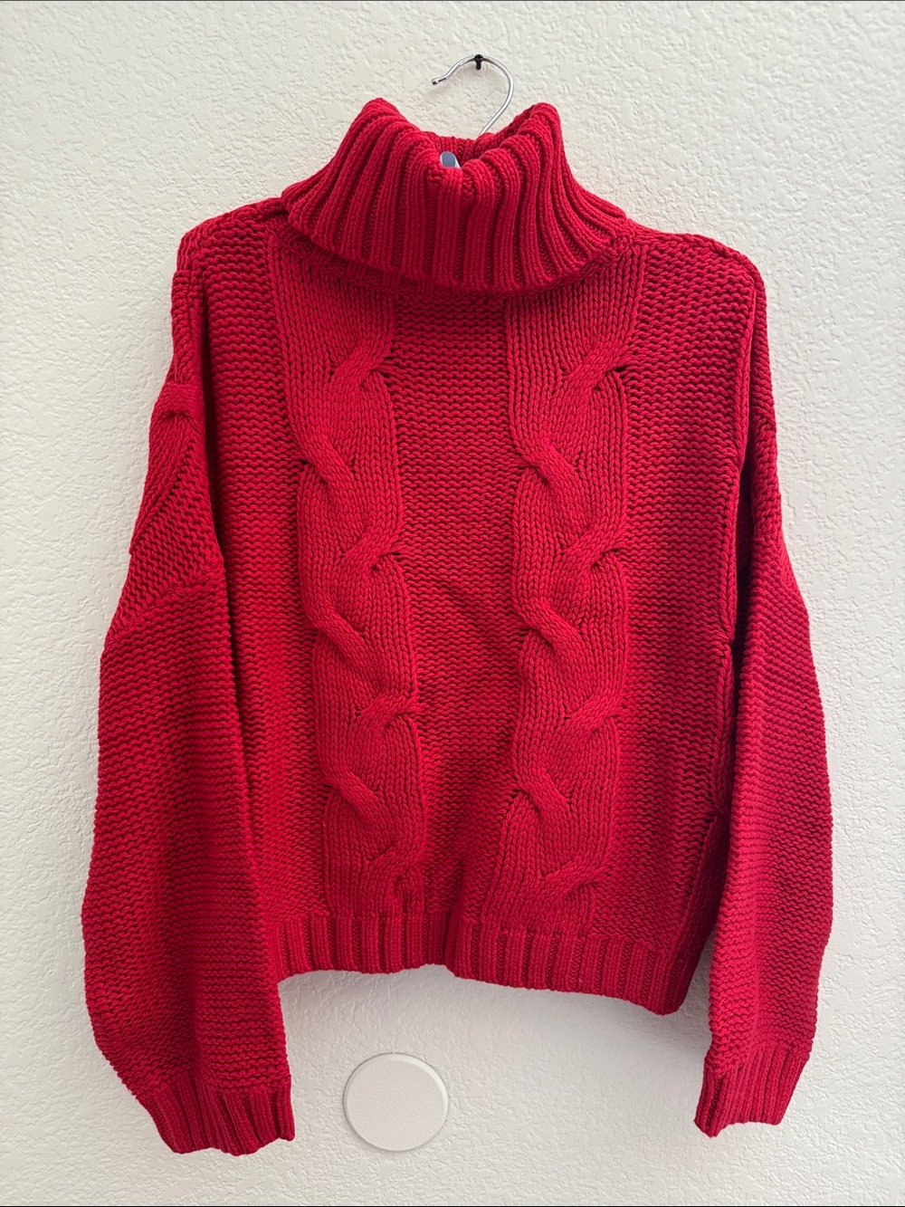 Chunky Red Cable Turtleneck Sweater for Women